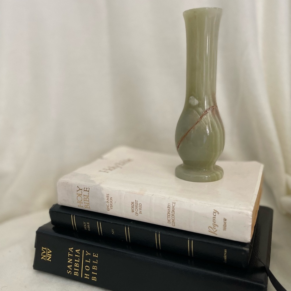 Vintage green onyx candle holder